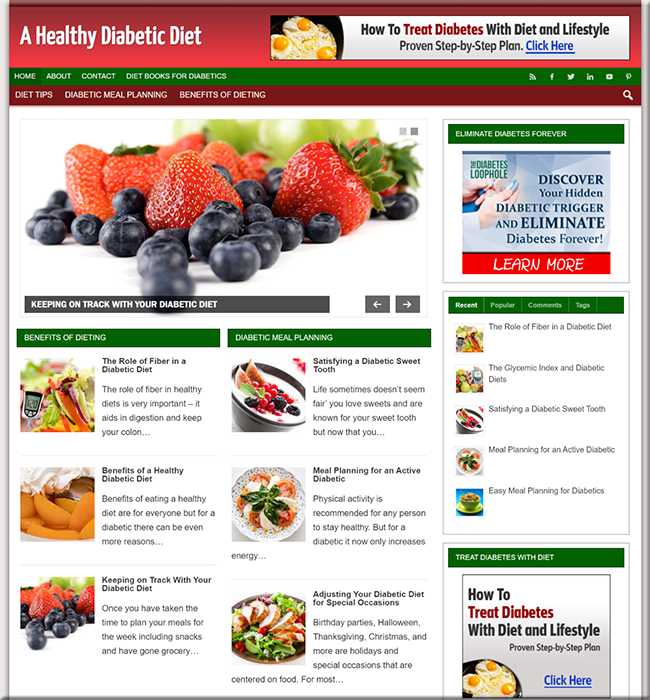 Diabetic Diet PLR Niche Website diabetic diet plr niche website