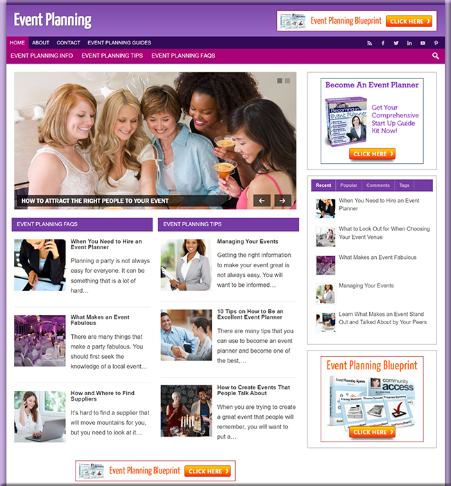 event planning plr niche blog