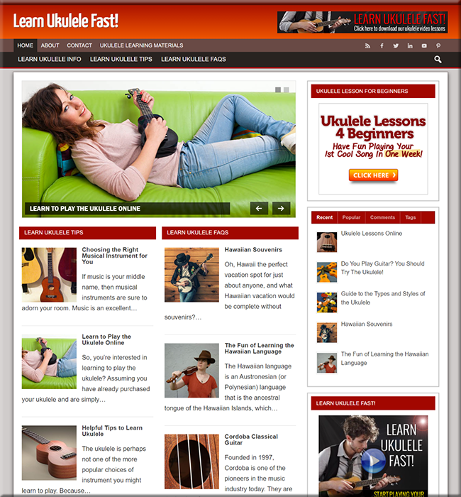 learn ukulele plr niche website