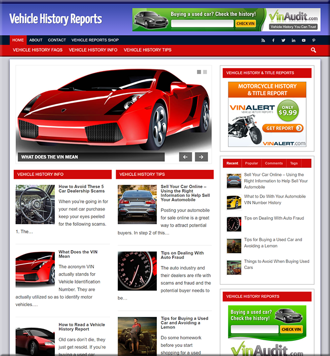 vehicle history niche plr website