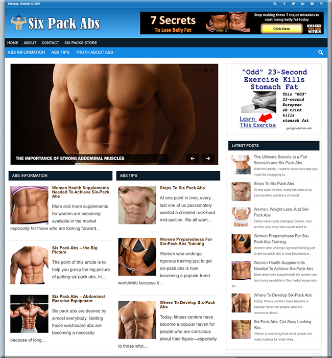 six pack abs niche website