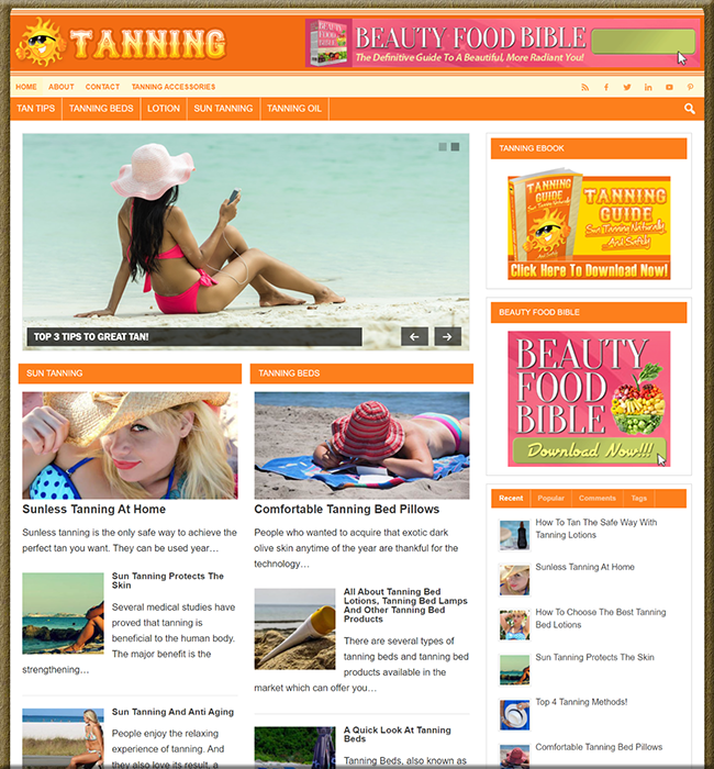 tanning guide niche website