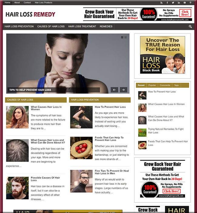 hair loss remedy plr niche website