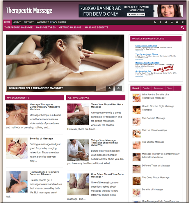 therapeutic massage plr website