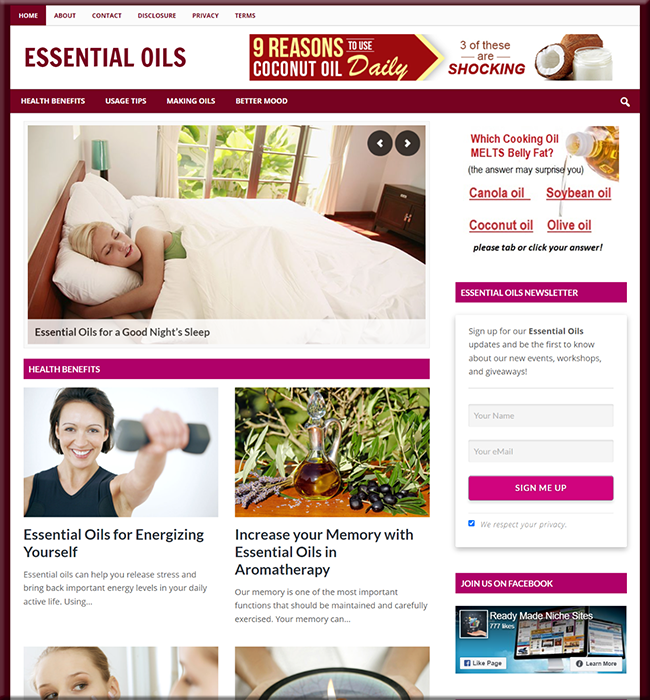 essential oils niche website